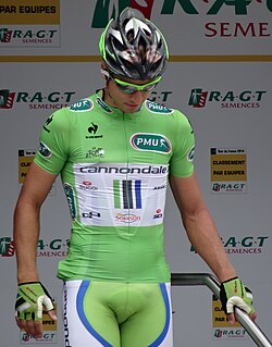 Peter Sagan vistiendo el maillot verde por puntos