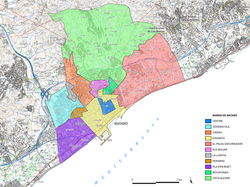 Plano de los barrios de Mataró