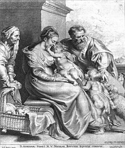 Sagrada Familia con san Juan y santa Isabel, diseño de Rubens grabado por Vorsterman