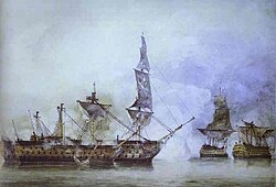 Ilustración del HMS Victory tras la batalla de Trafalgar