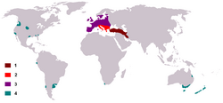 Mapa ilustrativo de la distribución de la especie según origen e introducción.