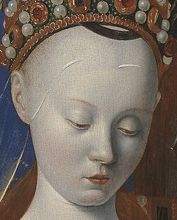 Detalle de la Virgen del Díptico de Melun en el Museo de Bellas Artes de Amberes