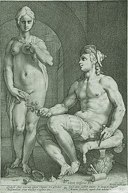 Pigmalión, obra grabada por Hendrick Goltzius en 1594