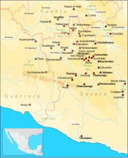 Mapa de los sitios arqueológicos de la Mixteca en el Posclásico mesoamericano