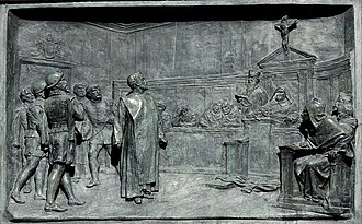 Relieve de bronce sobre el proceso de Giordano Bruno