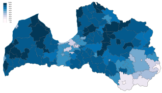 Mapa de distribución de familias de habla letona en municipios en 2011