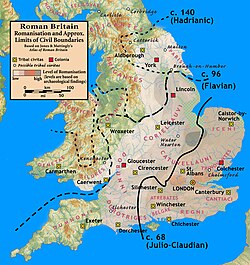 Mapa detallado que ilustra el territorio y la distribución de la cultura romano-británica.