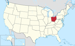 Mapa de los Estados Unidos resaltando Ohio