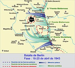 Mapa de la primera fase de la Batalla de Berlín.