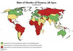 Mapa mundial sobre tasas de asesinatos de mujeres