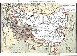 Mapa histórico que muestra la expansión y dominios mongoles entre 1300 y 1405.