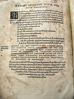 Biografía de Ireneo de Lyon en una edición antigua