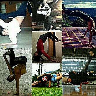 Bailarines practicando breaking en un entorno urbano
