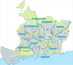 Mapa de los actuales distritos de Barcelona