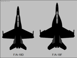 Comparativa de tamaño entre F/A-18D Hornet y F/A-18F Super Hornet
