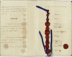 Firmas autógrafas plasmadas en el documento del Tratado de Londres de 1867.