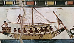 Pintura de un barco en la tumba egipcia de Menna datada entre el 1422 y 1411 a. C.