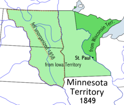 Mapa histórico del Territorio de Minnesota entre 1849 y 1858