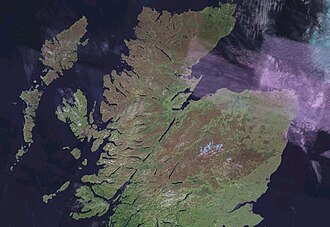 Vista de satélite de los Highlands y las islas Hébridas