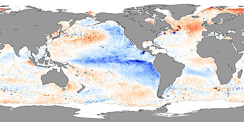 Anomalías de la temperatura superficial del mar durante condiciones de La Niña