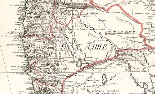 Región histórica de la Araucanía en el mapa de Cano y Olmedilla de 1775