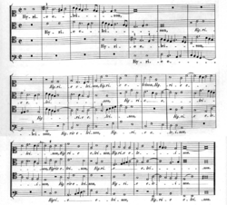 Fragmento de la partitura de la misa Sanctorum Meritis de 1594