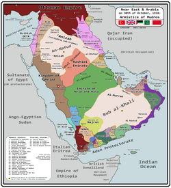 Mapa de Arabia al final de la Primera Guerra Mundial