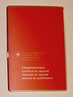 Documento oficial del Certificado Federal de Competencia en Suiza