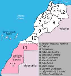 Mapa de las regiones administrativas de Marruecos