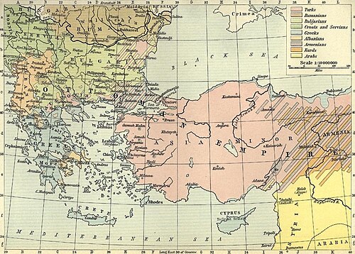 Mapa histórico de los grupos étnicos en los Balcanes y Asia Menor a inicios del siglo XX