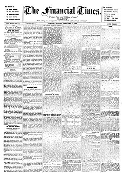 Página frontal histórica del Financial Times del 13 de febrero de 1888