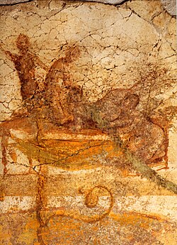 Fresco erótico de la antigua ciudad romana de Pompeya
