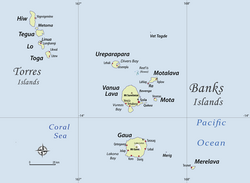 Mapa y referencia de la provincia de Torba en Vanuatu