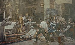 Ilustración histórica de disturbios con violencia antirreligiosa en Madrid