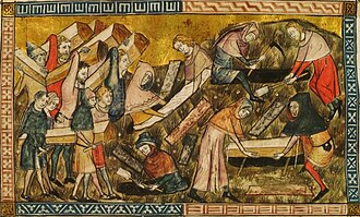 Miniatura medieval que muestra a ciudadanos de Tournai enterrando a las víctimas de la peste negra