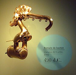 Remate de bastón de oro de la cultura Zenú