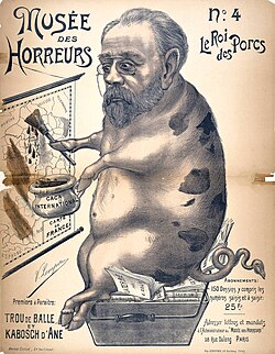 Caricatura satírica de Émile Zola publicada en la serie Musée des Horreurs.
