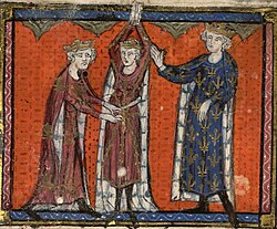 Eduardo II y Felipe IV en la ceremonia de nombramiento de caballeros en Notre-Dame