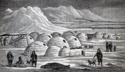 Aldea inuit de iglús en la isla de Baffin, ilustración de 1865.
