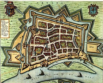 Mapa histórico de Venlo en 1652 elaborado por Joan Blaeu