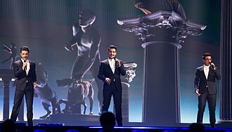 Il Volo participando en el Festival de la Canción de Eurovisión 2015.
