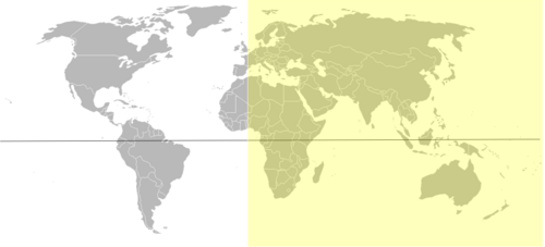 Mapa del hemisferio oriental sombreado