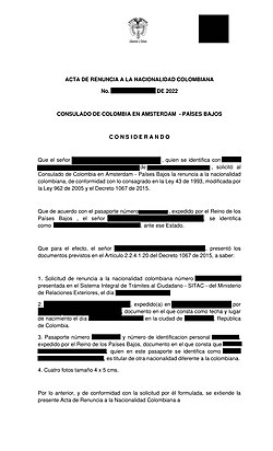 Certificado de renuncia a la nacionalidad colombiana