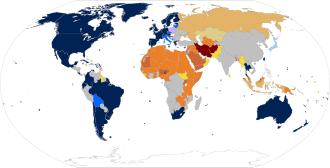 Mapa mundial con códigos de color sobre derechos legales LGBT.