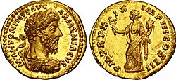 Áureo romano acuñado durante el reinado de Marco Aurelio