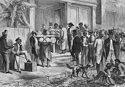 Exesclavos votando en Nueva Orleans, grabado de 1867.