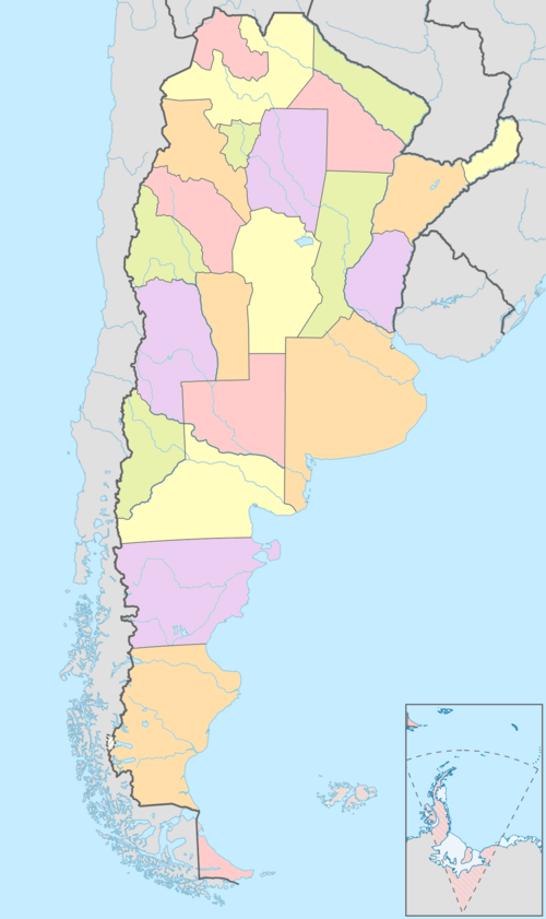Mapa político de la República Argentina mostrando sus provincias y límites internacionales