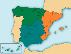 Zonas geográficas de los grupos A, B y C de la División de Honor B de rugby