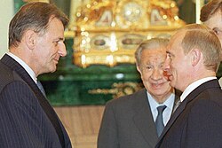 Jacques Rogge junto a Juan Antonio Samaranch y Vladímir Putin