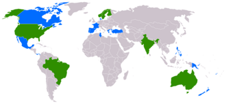 Mapa geopolítico que señala la distribución mundial de las publicaciones impresas y tiras diarias de The Phantom.